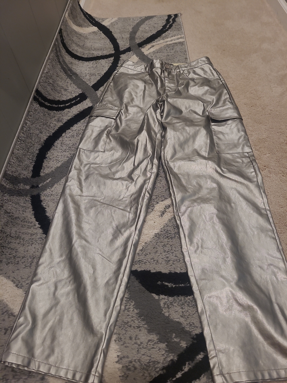 Asos Design Mens Baggy Metallic Leather Look Pants 29x32